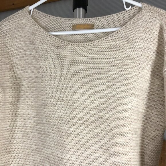 Bella Amore Italy Wool Alpaca Blend Cream Metallic Silver Knit Scoop Neck Sz S - Picture 2 of 14